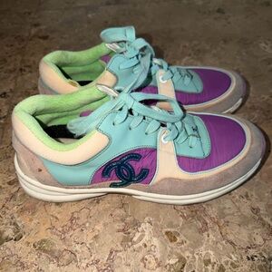 CHANEL Pastel Sneakers with Purple and Teal